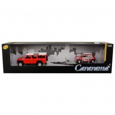 Cararama 1/43 Scale Land Rover Defender with Trailer and Mini Cooper British Racing Die-cast Cars