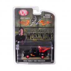 Greenlight 1956 Ford F-100 Tow Truck in Black Stacey David's Gearz "What U Working On" Series 1/64 Scale Die-cast Car