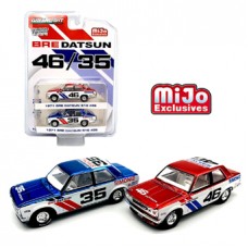 Greenlight No.46 1971 BRE Datsun 510 & 1971 BRE Datsun 510 with No.35 Chrome Limited Edition Cars, Red & Blue - Set of 2 1/64 Scale