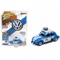 Johnny Lightning 1/64 Scale 1970 Volkswagen Beetle Racing #736 with Roof Rack and Spare Tire