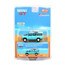 Mini GT Land Rover Defender With Rack & Surfboard Light Blue 1/64 Scale Die-cast Car